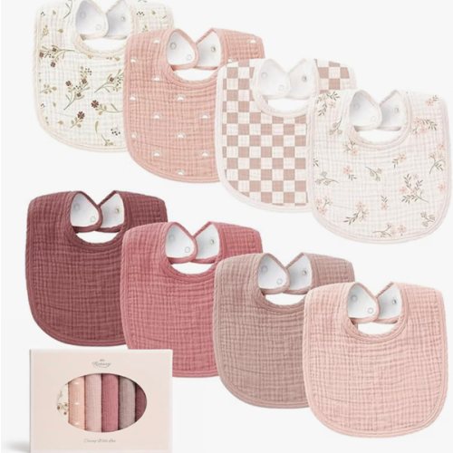 Konssy 8-Pack Muslin Baby Bibs, Adjustable Fit for Drooling and Teething