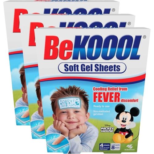 BEKOOOL Soft Gel Sheets for Kids for Cooling Relief from Fever discomfort | 4 Count (Pack of 3)