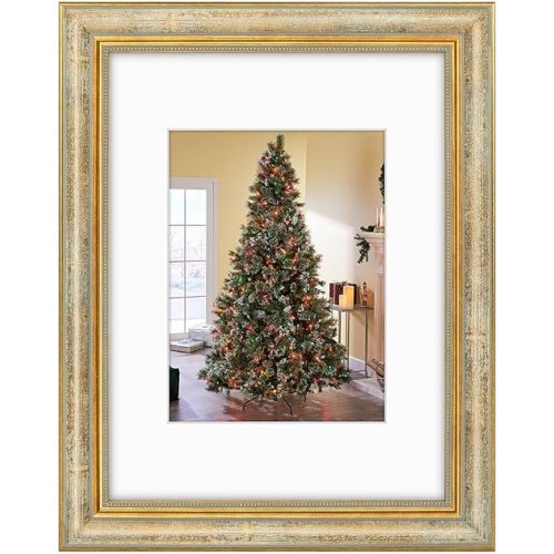 Golden State Art,9x12 Ornate Picture Frame for 6x8 Photo with Mat or 9x12 Prints without Mat, Real Glass Wall Display Horizontally or Vertically (Color:Vintage Gold)