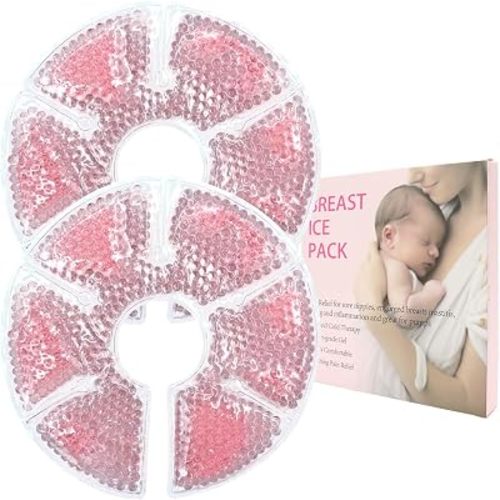 Breast Treatment Ice Pack Hot Cold Breast Pad, Nursing Pain, Mastitis, Swelling, Essential for Breastfeeding New Mothers,2 Pack,Pink M