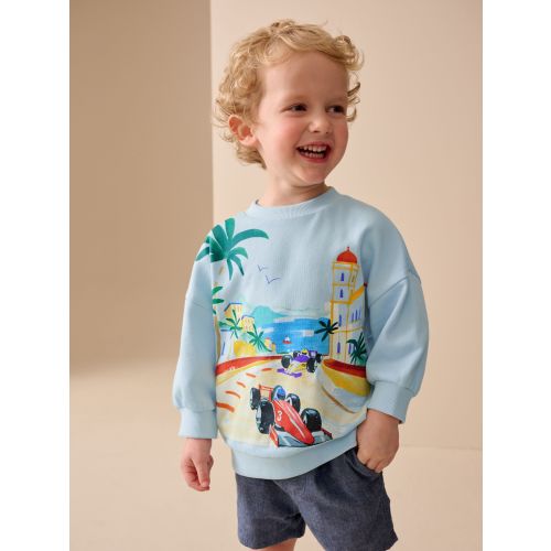 Blue Car Scene All-Over Print Crew Neck Sweatshirt (3mths-7yrs)