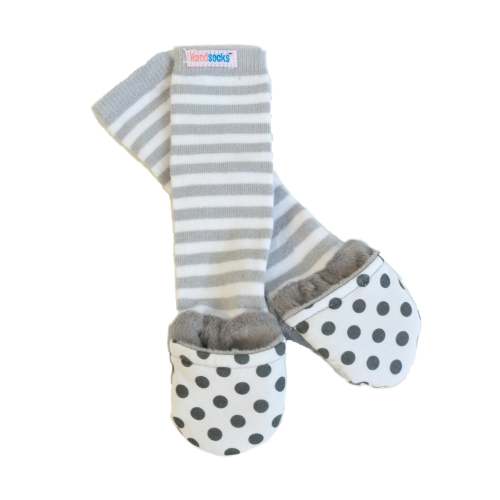 Handsocks 500 BAILEY (Dots w/Grey) Plush Stay-On Strap-Free No-Scratch Warm Baby & Kid Mittens