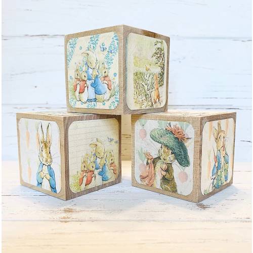Beatrix Potter - Wood Blocks - Peter Rabbit - Nursery Room Decor - Benjamin Bunny - Baby Girl Nursery - Shelf Decor - 2 Inch Blocks