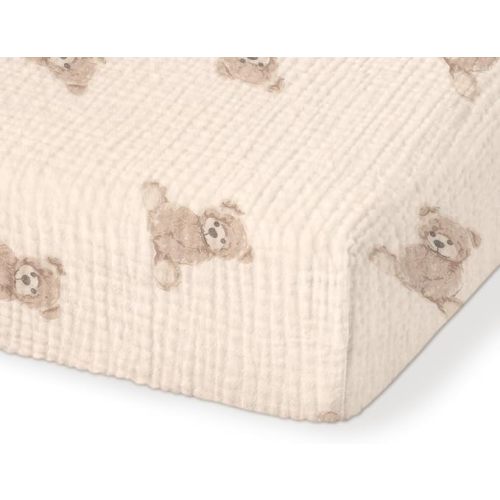 Organic Pack and Play Sheets Fitted 38”x26” 100% Muslin Cotton, Mini Crib Sheets Compatible with Graco/hiccapop/YENING/Dream On Me/Babylicious Pack N Play Mattress, Playard Bedding Sheet Bed Cover