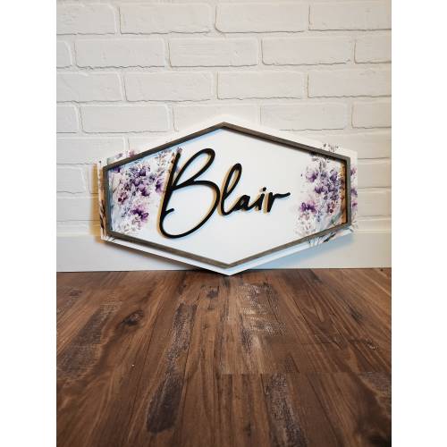 Wildflower Nursery Name Sign, Purple Floral Decor, Wooden Baby Name