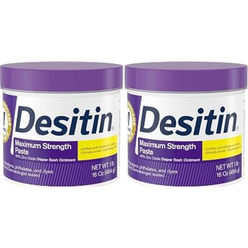 Desitin Maximum Strength Diaper Rash Cream, 40% Zinc Oxide | Treatment & Prevention | Hypoallergenic | Paraben-Free | 16 oz Pack of 2