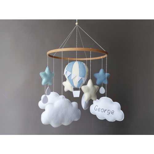 Hot air ballon baby mobile boy Crib musical mobile bb Travel theme Nursery decor Personalized cloud mobile gift Hanging cot adventure mobile