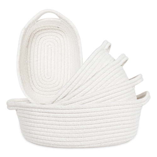 PinkSheep 5 Pack Storage Baskets with Handles, Small Gifts Baskets Cotton Rope Woven Basket for Organizing, White