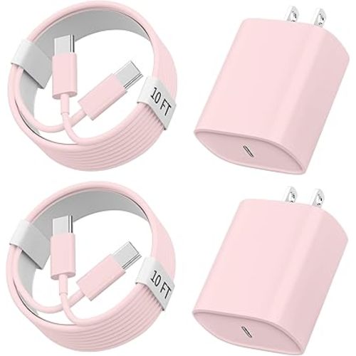 Phone 17 16 15 Charger Fast Charging, 10 FT Long USB C Charger Cord with 20W Type C Fast Phone Charging Block forPhone 17/17 Pro/17 Pro max/Air/Phone 16 15 Pro Max Plus, iPad, Android,Pink