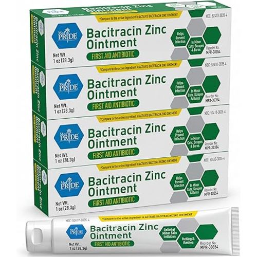 MED PRIDE Bacitracin Zinc Ointment, 4 Pack of 1 oz Tubes – Bulk First Aid Antibiotic Ointment for Cuts, Scrapes, Minor Burns & Wounds – Infection Prevention & Skin Healing Protection