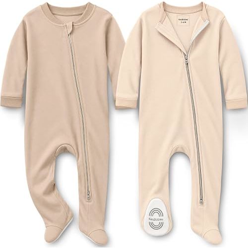 2pk Baby Pajamas Footie, Baby Sleepers, Newborn Pajamas (Ecru, 3-6M)