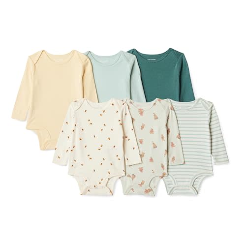 Amazon Essentials Unisex Babies' Long-Sleeve Cotton Bodysuits, Pack of 6