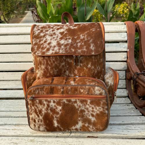 Cowhide Backpack Diaper Bag, Cowhide Shoulder Bag Backpack Bag, Brown White Cowhide Large Backpack Bag Gift for Mom, Kids, Toddlers Bag Gift
