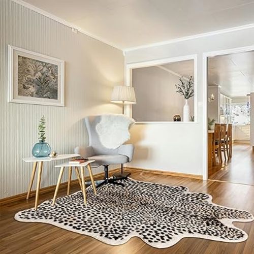 Cheetah Print Rug, Leopard Rug Faux Cowhide Animal Skin Fur Hide Cheetah Area Rug Carpet for Living Room Bedroom Western Decor 6.7 x 5.2ft