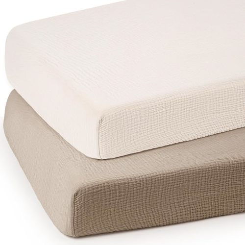 lulumoon Baby Muslin Crib Sheets: Soft & Breathable Fitted Crib Sheets for Boys and Girls - Solid Color Sheets for Standard Crib 2Pack