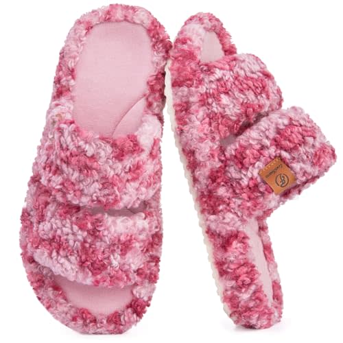 EverFoams Womens Fuzzy Open-toe Slippers Memory Foam Indoor House Shoes | Machine-washable, Gifts, Memory Foam, Anti-slip Sole, Lightweight, Indoor and Outdoor, Cozy