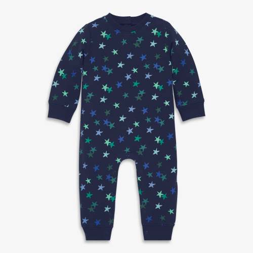 Baby sweatshirt romper - Navy / confetti stars / 3-6