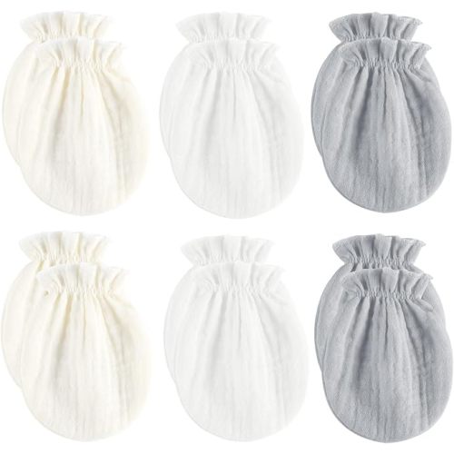 MOMSMENU Newborn Mittens No Scratch Muslin 100% Cotton Mitts Boy's girl's baby mittens 0-6 months 6 Pack