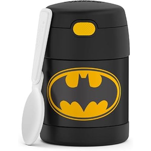THERMOS FUNTAINER Insulated Food Jar, 10 Ounce, Kid Friendly Food Jar with Foldable Spoon, Batman