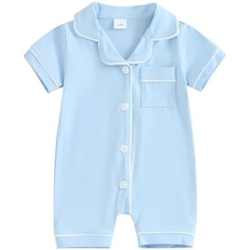 BULINGNA Infant Baby Girl Boy Summer One Piece Pajamas Jumpsuit Short Sleeve Button Down Cotton Pjs Sleepwear Onesie