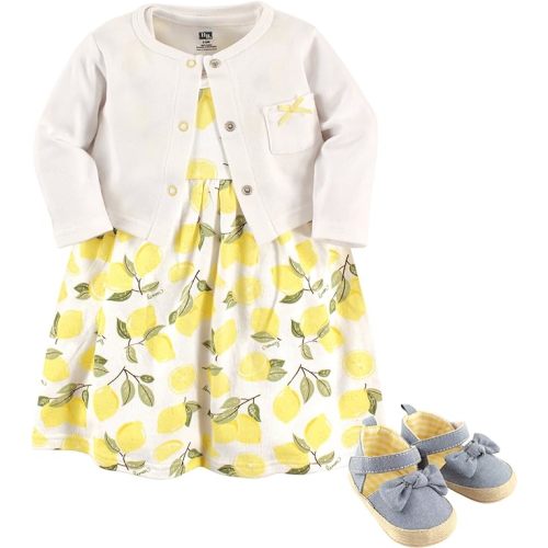Hudson Baby baby-girls Cotton Dress, Cardigan and Shoe Set
