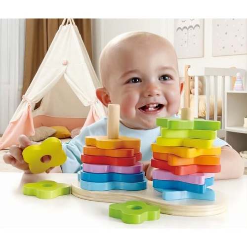 Hape: Double Rainbow Stacker - Wooden Ring Set Toy - Hape | Maisonette