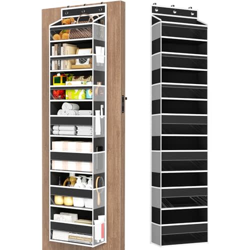Mefirt Over The Door Organizer, 7 Tier Door Hanging Organizers with 7 Large Pockets 12 Side Pockets, Behind Door Storage Hanging Shelves for Closet Bathroom Bedroom Nursery