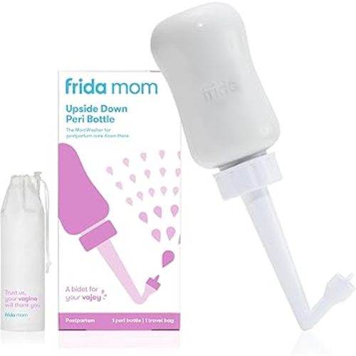Frida Mom Upside Down Peri Bottle Sprayer for Postpartum Care w/ Bag, Gray | Portable Travel Bidet & Perineal Cleanser with Travel Bag, Postpartum Essential, Gray