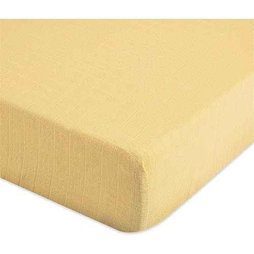 Crane Baby Soft Cotton Fitted Sheet for Cribs and Toddler Beds, Ochre Yellow, 28”w x 52”h x 9”d