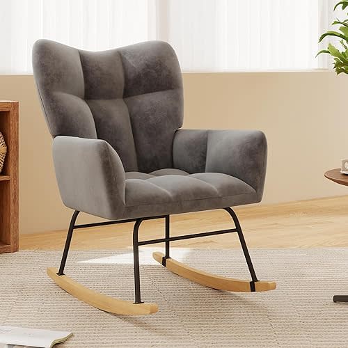 Nursery Rocking Chair, Rocking Chairs for Nursery, Baby Rocker Chair, Glider Rocker, Anti-Tip Safety Design, 440 Lb Weight Capacity, Cotton Fabric Cover, Grey