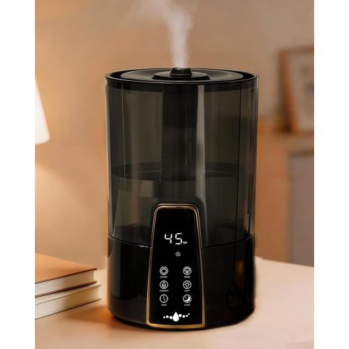 YOKEKON Humidifiers for Bedroom,1.06Gal(4L) Dishwasher Safe Design Easy to Clean,Top Fill,Night Light,Aroma Diffuser,Humidity Control,12H Timer,Sleep Mode,3 Level Mist,360° Nozzle,Home,Nursery,Black