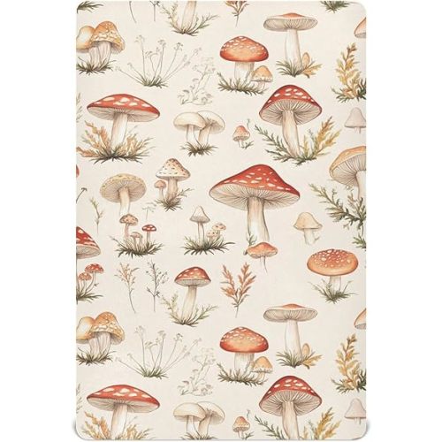 Vintage Mushrooms Forest Crib Sheets Soft Breathable Fitted Baby Crib Sheets Mattress Cover for Girls Boys, 52" x 28" x 9"