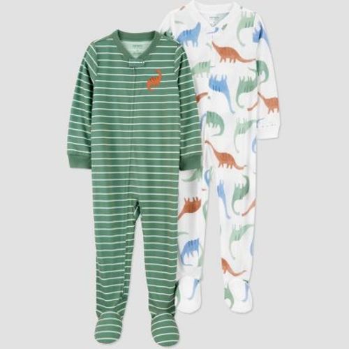 Carter's Just One You® Toddler Boys' 2pk Long Sleeve Footed Pajama - Green/White 12M
