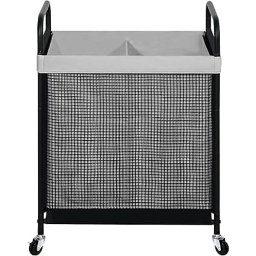 STO STO Laundry Hamper 2 Section, 100L Rolling Laundry Sorter Cart with Removable and Washable Liner Bag, Clothes Hamper with Wheels and Metal Handle for Laundry Room and Bedroom, Gray