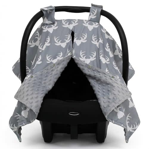 Dear Baby Gear - 40x30 Car Seat Canopy, Infant Carrier Cover for Boys & Girls, Cozy Fall, Nursing & Stroller Use, Newborn Travel Sunshade Accessory, Antlers on Gray, Gray Dot