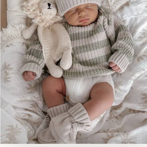 Textured Newborn Knit Booties - Mushroom | 3 Little Crowns