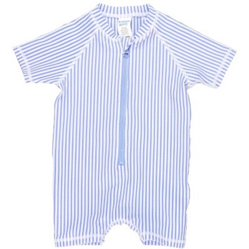 RuffleButts Infant Short Sleeve One Piece Rash Guard - Periwinkle Blue, Size: 0-3m
