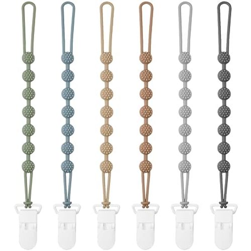 6 Pack Silicone Pacifier Clip with One-Piece Design for Baby Boys and Girls, BPA Free Soft Flexible Binky Clips with Texture for Baby Essentials