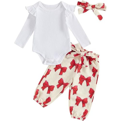 Kaipiclos Newborn Infant Girl Clothes Rib Knit Romper Daisy Print Pants Headband Baby Clothes for Girls 0 3 6 12 18 24 Months