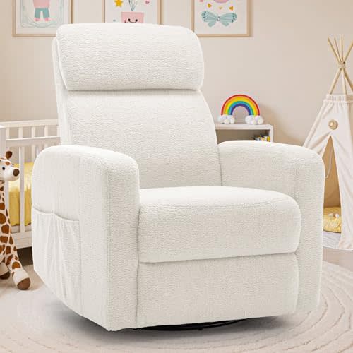 Korser Power Swivel Recliner Chairs for Adults, Electric Glider Rocking Chair Nursery, Glider Recliner Nursery Chair with Classified Side Pocket, Nursery Rocking Chairs with USB and Type-C Ports