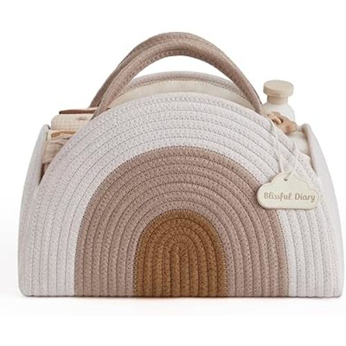 Blissful Diary Baby Diaper Caddy Organizer, Cotton Rope Diaper Caddy Basket, Large Storage Basket for Newborn Boys and Girls, Gift for Baby Shower List, Newborn Essentials, Earthy Rainbow