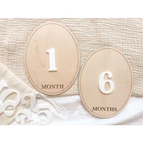 Wooden Baby Monthly Milestone Discs, Oval 3D Month Markers, Neutral Baby Photo Props, Baby Shower Gift, Monthly Growth Tracker