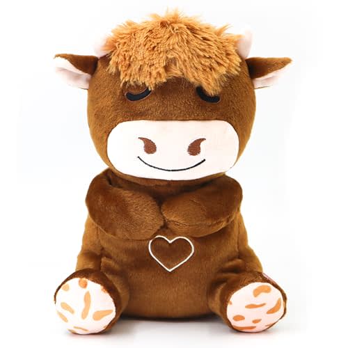 Highland Cow Plush Baby Sleep Soother - Heartbeat Stuffed Animal with Calming Light, White Noise, Shush, and Mother's Heartbeat for Newborns, Boys & Girls