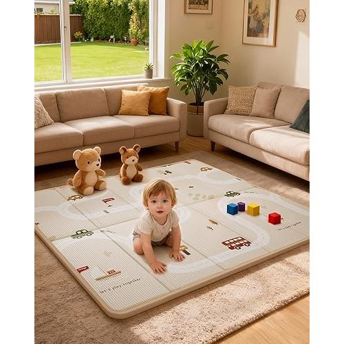 Baby Play Mat, 0.8”Thickened XPE Foam Play Mat for Baby, 71 x 59” Floor Mat with Foldable & Reversible Design, Waterproof PlayMats/Playmat for Babies,Baby Playpen, Infants, Kids, Indoor& Outdoor