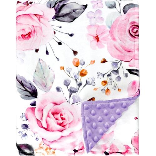 Pea Pod 30'' x 40''Baby Blankets, Super Soft Floral Minky Toddler Newborn Blanket for Boys Girls, Dotted Backing, Double Layer, Crib Receiving Blanket for Nursery/Stroller/Toddler Bed/Baby Carseat
