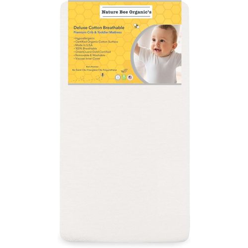 Nature Bee Organic's Premier Breathable Crib & Toddler Mattress I 100% Breathable I GreenGuard Gold Certified I 100% Hypoallergenic I 5 inch Crib Mattress