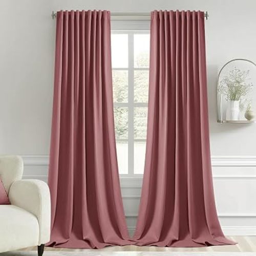 MIULEE Dusty Rose Back Tab Blackout Curtains 52x108 Inch Long 2 Panels Set
