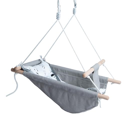 XJD Baby Swing Outdoor and Indoor, Canvas Hammock Swing for Baby, Baby Swing with a Comfortable Seat, Adjustable 5-Point Safety Belt, 3 Modes,present for Baby Boys Girls, Light Grey (Light Gray)