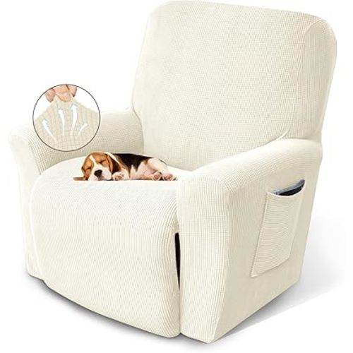 KEKUOU Recliner Chair Covers Lazy Boy Recliner Covers Stretch Couch Cover Slipcovers 1 Piece Furniture Protector with Elastic Bottom for Dog,Kids.(Recliner, Beige)