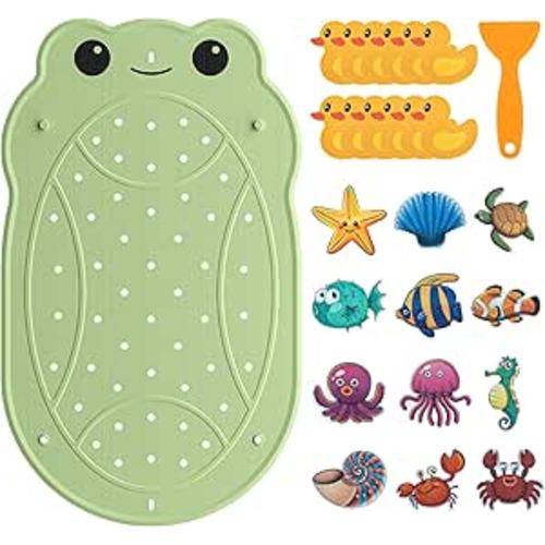 UNEEDE Kids Bathtub Mat with 24PCS Non Slip Bathtub Stickers, Non Slip Shower Mat for Toddlers, Washable Anti Slip Tub Surface, Soft Rubber Mat for Bathtub Shower, Waterproof Essentials